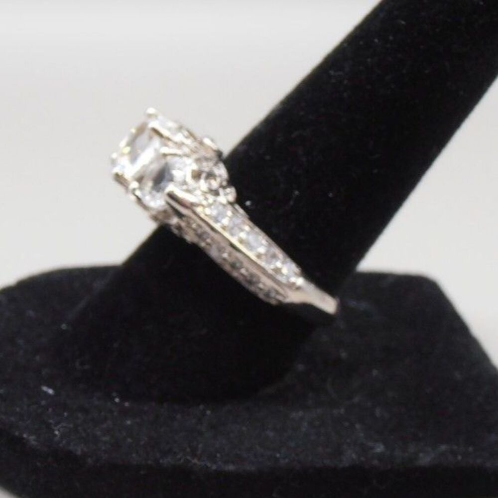 Sterling Silver and CZ Engagement Style Statement Ring - Picture 3 of 8